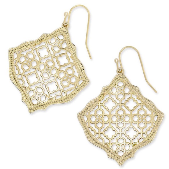 Kendra Scott Kirsten Gold Drop Earrings In Gold Filigree Mix NEW - Picture 2 of 3
